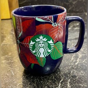 Starbucks 2020 Limited Edition Poinsettia Christmas Mug Navy Blue 12 Ounce